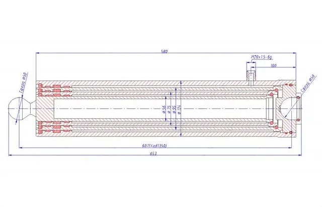 Гидроцилиндр (2ПТС4) ЦГС.16.С.С.56.75.95-1350 прицепа КГЦ-140 (ГЦТ1-3-17-1350) (Брянск)