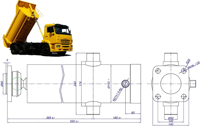 Гидроцилиндр (55112) опрокид. на 2 стороны Камаз 55112-8603010М ЦГС.16.Ц.Ф.75.95.117-955 (Брянск)