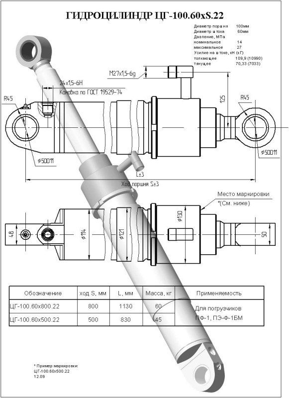 ЦГ-100.60х500.22 (ПЭК-35) Гидроцилиндр изгиба стрелы