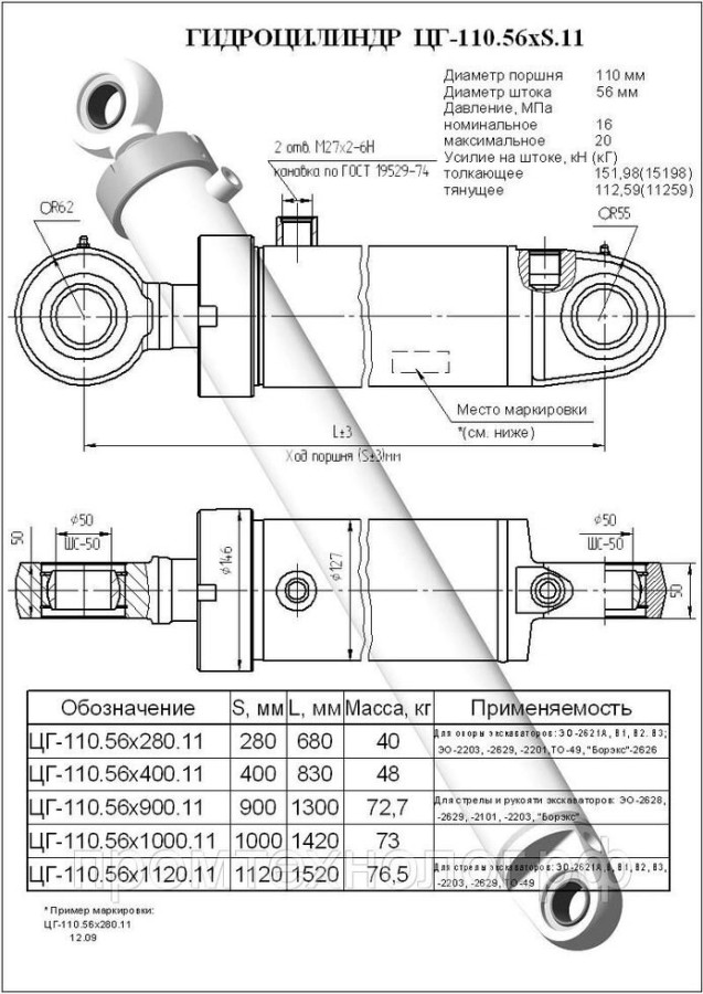 ЦГ-110.56х1120.11 Гидроцилиндр (13.6150.000 / ТО-49.12.00.800-01 ) стрелы