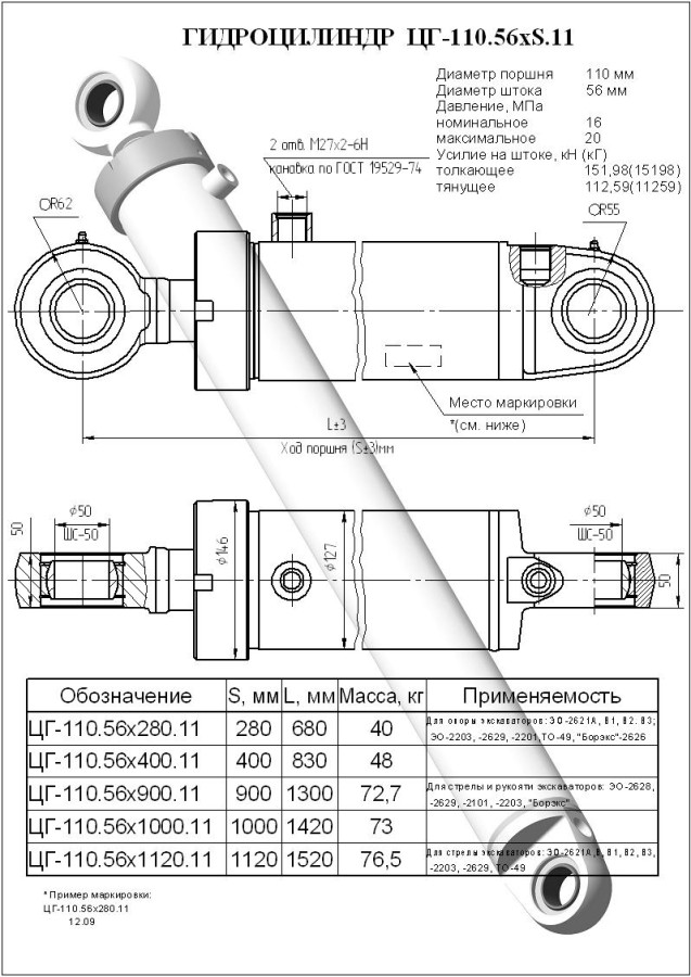 ЦГ-110.56х900.11 Гидроцилиндр (13.6190.000) стрелы, рукояти
