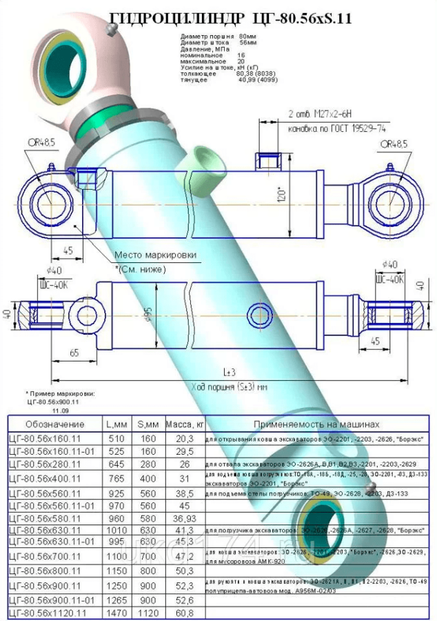 ЦГ-80.56х160.11 Гидроцилиндр