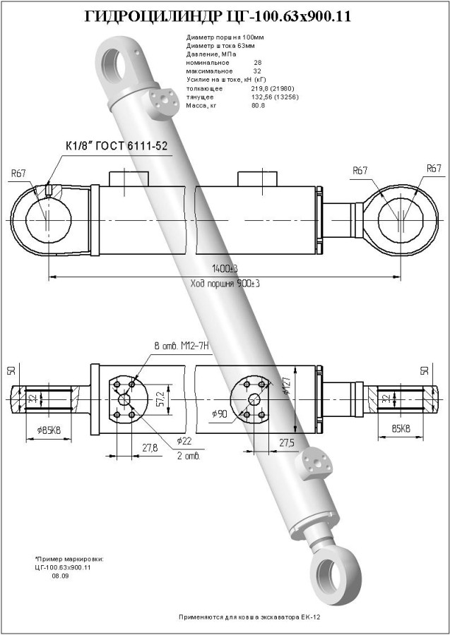 ЦГ-100.63х900.11 Гидроцилиндр ЕГА 412-00-73.04.000