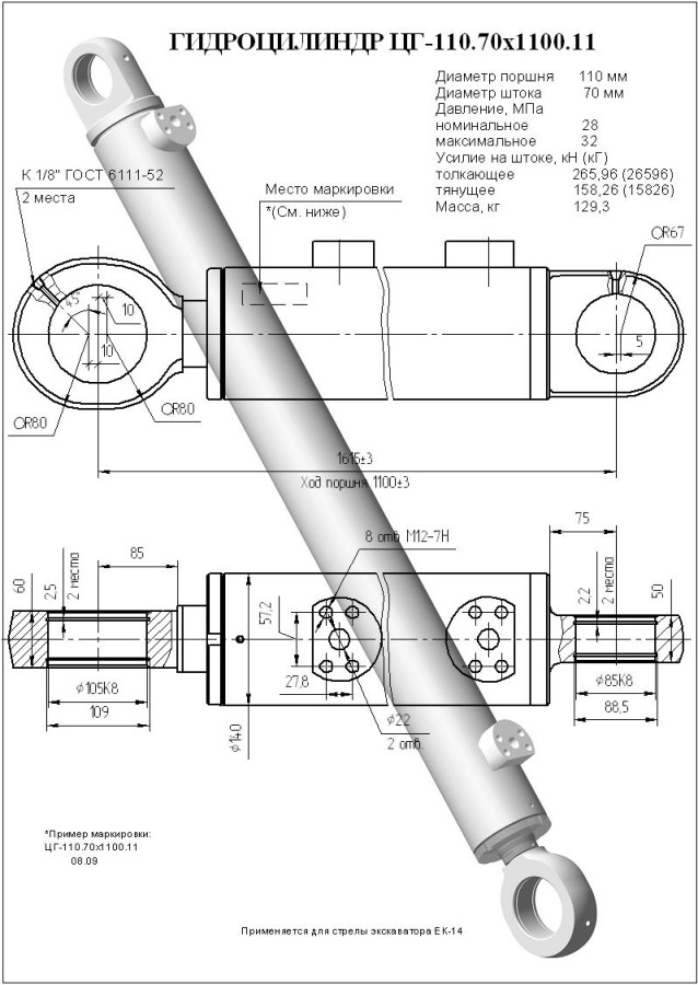 ЦГ-110.70х1100.11 Гидроцилиндр ЕГА 313-00-23.95.000
