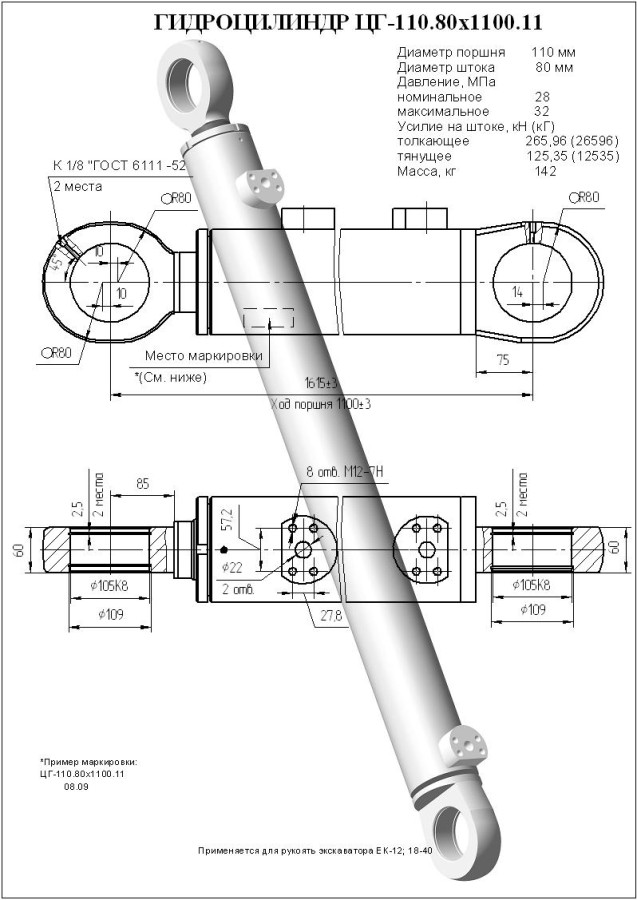 ЦГ-110.80х1100.11 Гидроцилиндр ЕГА 110-80-11.02.000