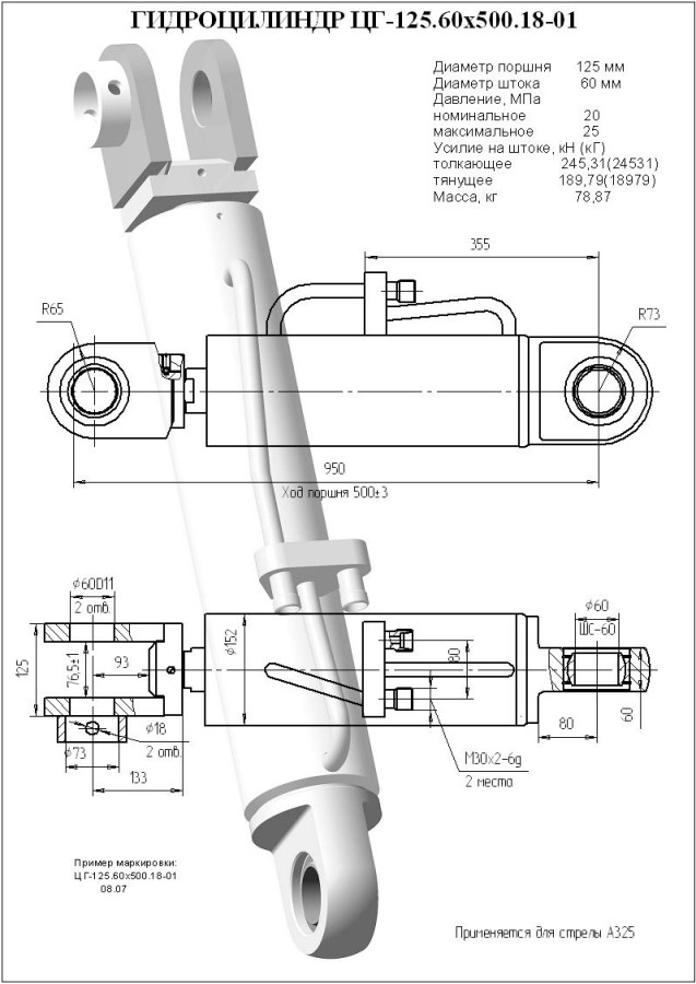 ЦГ-125.60х500.18-01 Гидроцилиндр стрелы ТО-18К 322.06.02.00