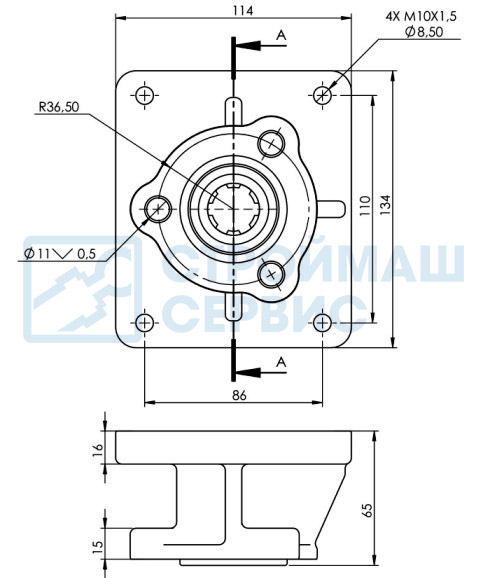 Адаптер UNI под насосы НШ-32 и НШ-50  (PTO UNI PUMP NS32 M4) (Adapter 5AH00134110)