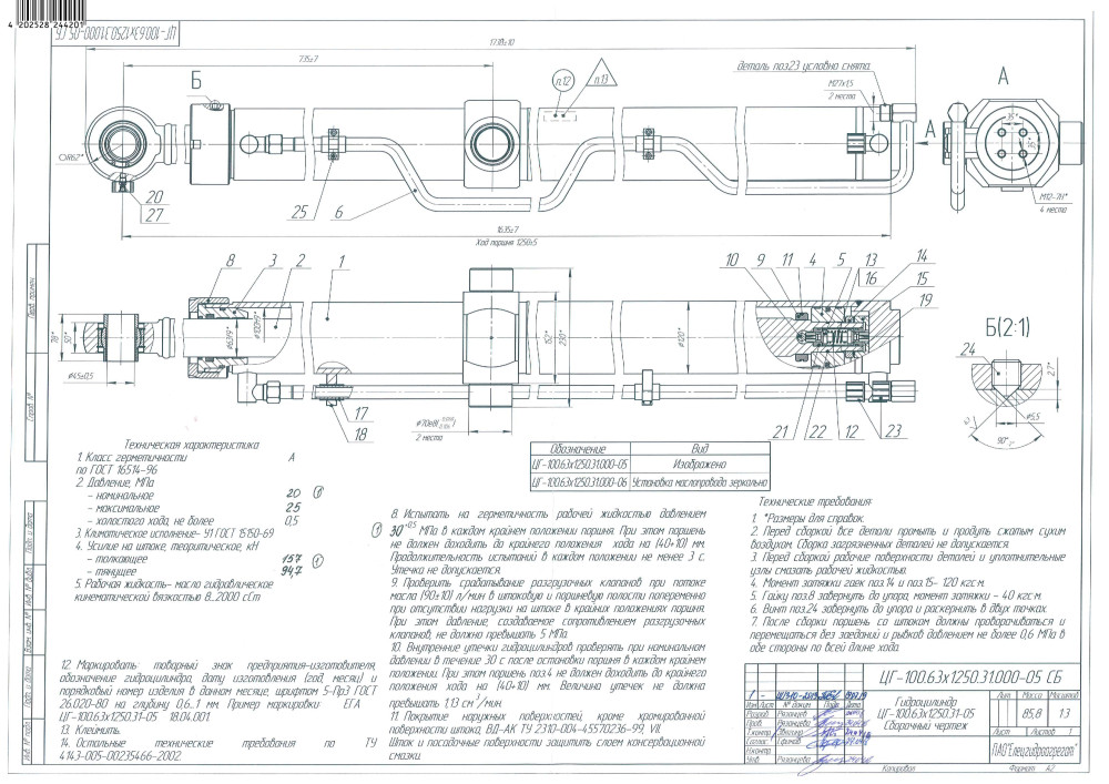 ЦГ-100.63х1250.31-06 Гидроцилиндр