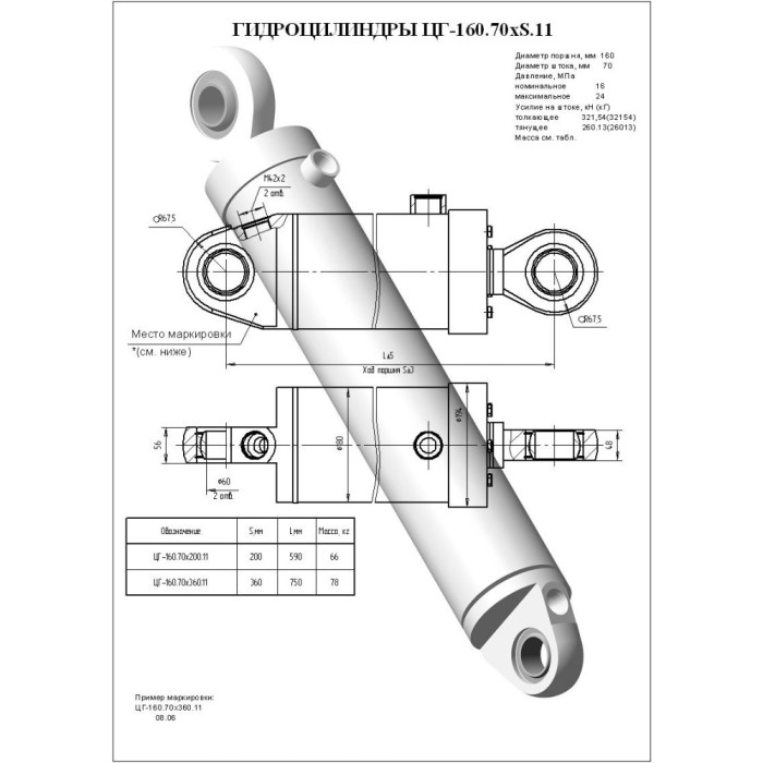 ЦГ-160.70х200.11-02 Гидроцилиндр ЕГА (БКУ-00.03.000) RAL 9004