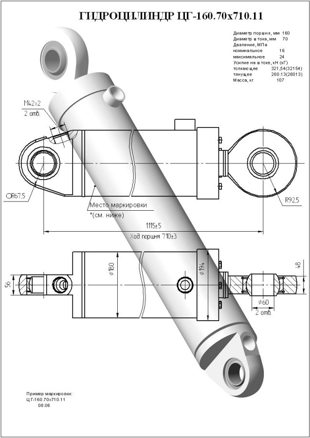 ЦГ-160.70х710.11-02 Гидроцилиндр ЕГА  (БКУ-00.02.000) RAL 9004