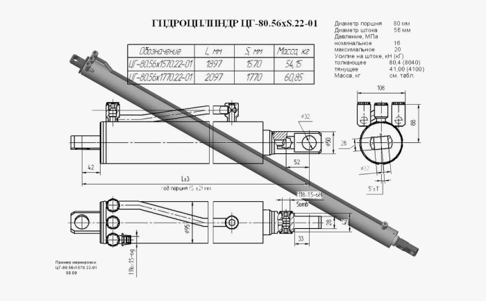 ЦГ-80.56х1770.22-02 Гидроцилиндр выдвижения опор (Ц080.196.00.000)