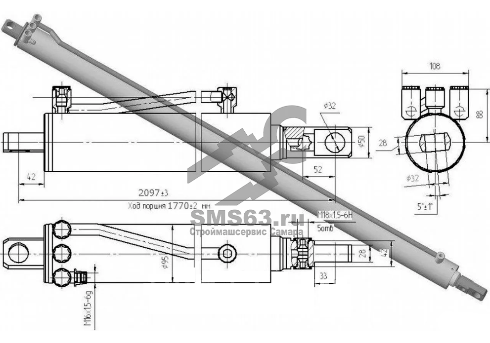 ЦГ-80.56х1770.22 Гидроцилиндр выдвижения опор Ц080.770.00.000