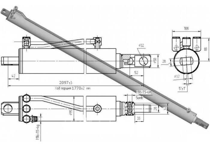 ЦГ-80.56х1770.22 Гидроцилиндр выдвижения опор Ц080.770.00.000