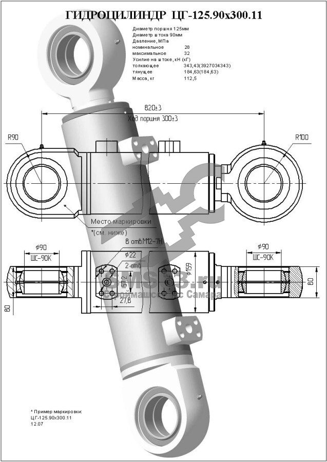 ЦГ-125.90х300.11 Гидроцилиндр