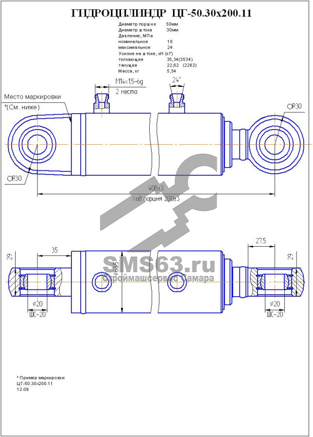 ЦГ-50.30х200.11 ЭД405-60.03.000-05 Гидроцилиндр щетки для мойки барьерн. огр.