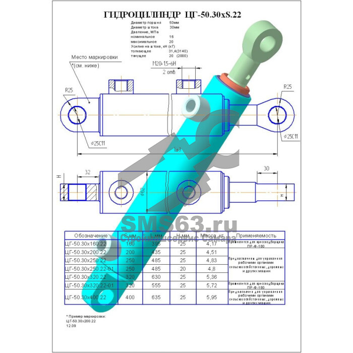 ЦГ-50.30х400.22 Гидроцилиндр