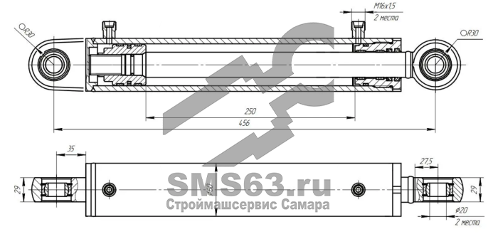 Гидроцилиндр ЦГ-50.30х250.11-02 (456)(01) В (МС 5030х250-3.11.3)