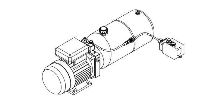 Станция насосная гидравлическая TDDL-00-1015-AS225-0075-006: 14MPa. 220V 0,75KW. 1450RPM. 2,1cc/r 8L Tank steel round horizontal. SV-08-2NCP-M-AC220V. Port G3/8" With 2 button remote cable