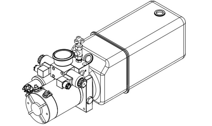 Станция насосная гидравлическая TDDL-00-2002-DC2-0200-00001 12 MPa. DC24V 1,6KW 2500RPM. 2.7cc/r 12L Tank plastic horizontal. DSG-02-3C6-DC24V. Port G3/8" pressure gauge