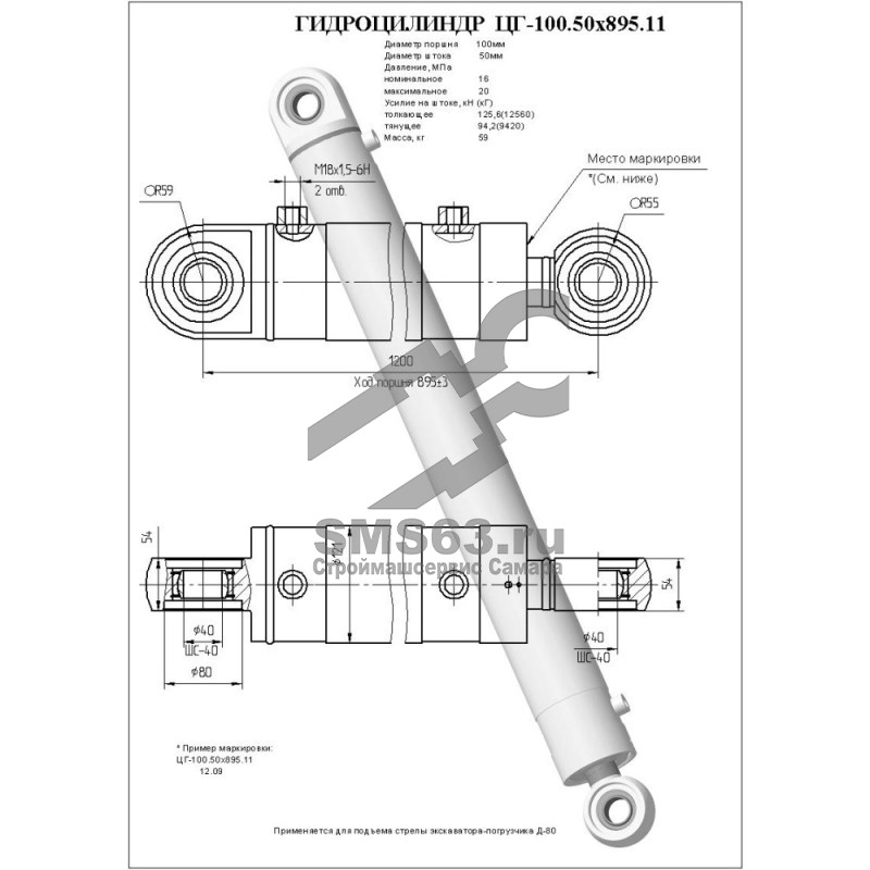 ЦГ-100.50х895.11 Гидроцилиндр Д-80